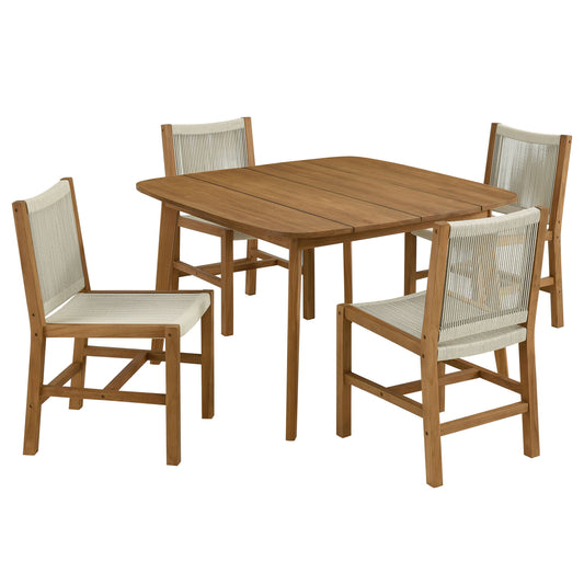 Alvierra 5-Piece Alfresco Teak and Rope Dining Set with Armless Chairs, Natural Wood