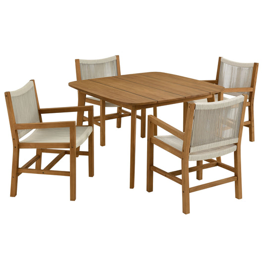 Alvierra 5-Piece Alfresco Teak and Rope Dining Set with Armchairs, Natural Wood