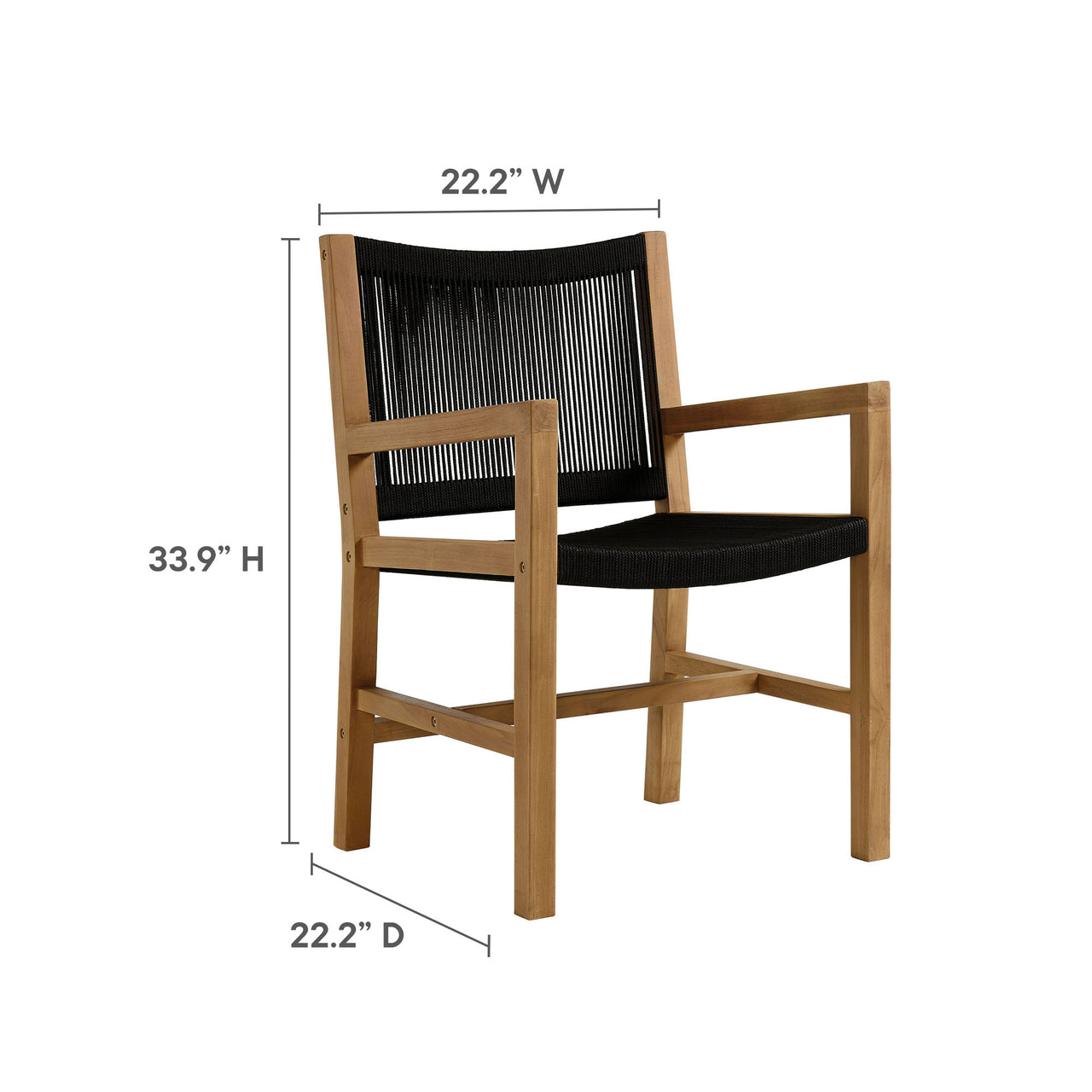 Alvierra 3-Piece Alfresco Teak and Rope Armchairs with Folding Side Table, Natural Wood & Black