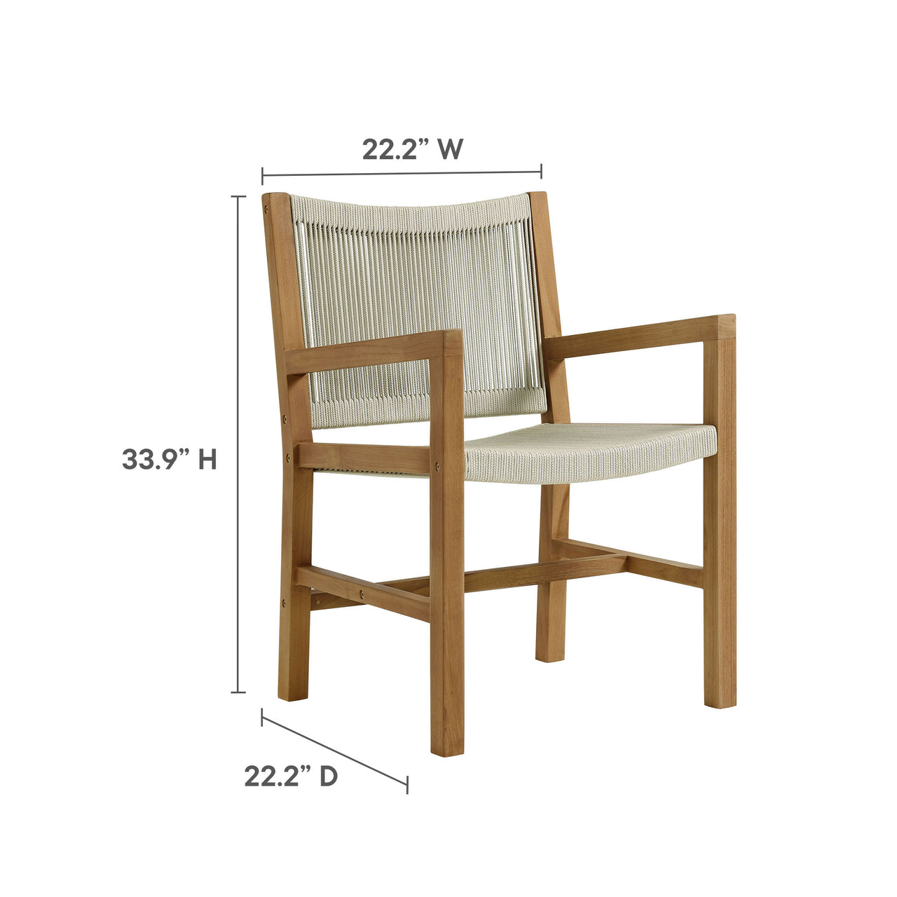 Alvierra 3-Piece Alfresco Teak and Rope Armchairs with Folding Side Table, Natural Wood