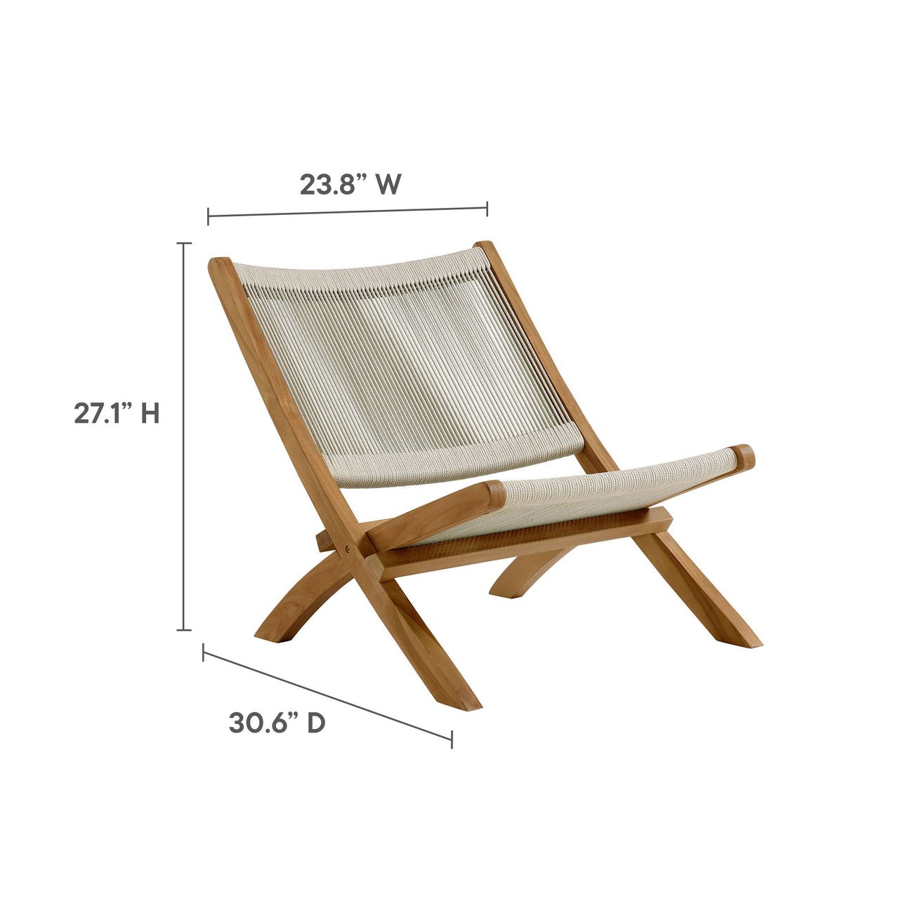 Alvierra 3-Piece Alfresco Teak and Rope Folding Lounge Chairs and Side Table, Natural Wood