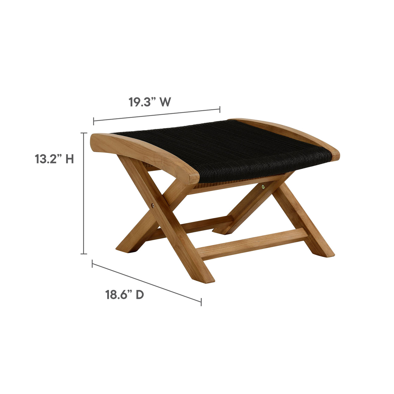 Alvierra 2-Piece Alfresco Teak and Rope Folding Accent Lounge Chair and Ottoman Set, Natural Wood & Black