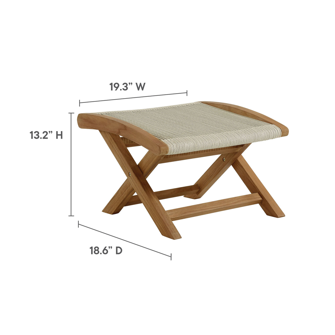 Alvierra 2-Piece Alfresco Teak and Rope Folding Accent Lounge Chair and Ottoman Set, Natural Wood