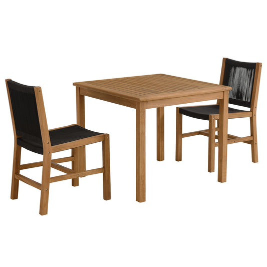 Alvierra 3-Piece Alfresco Teak and Rope Dining Set with Armless Chiars, Natural Wood & Black