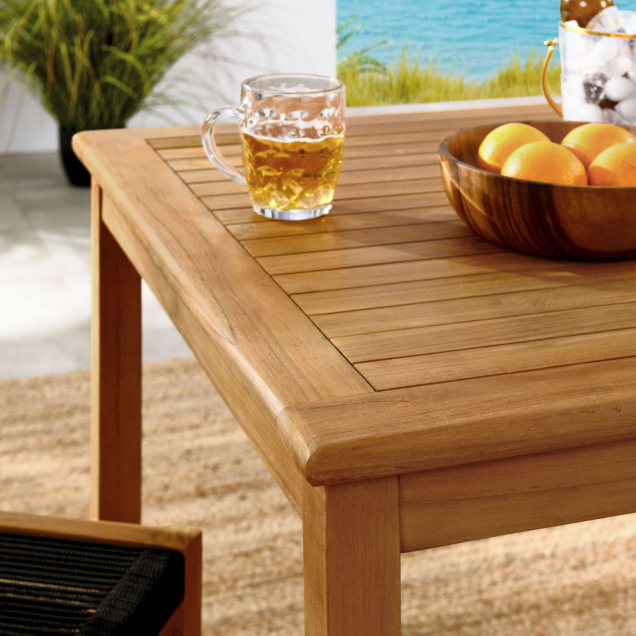 Alvierra 3-Piece Alfresco Teak and Rope Dining Set with Armless Chiars, Natural Wood & Black
