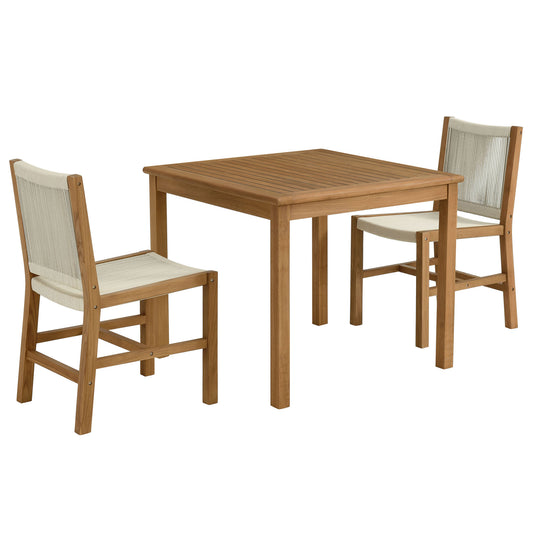 Alvierra 3-Piece Alfresco Teak and Rope Dining Set with Armless Chiars, Natural Wood