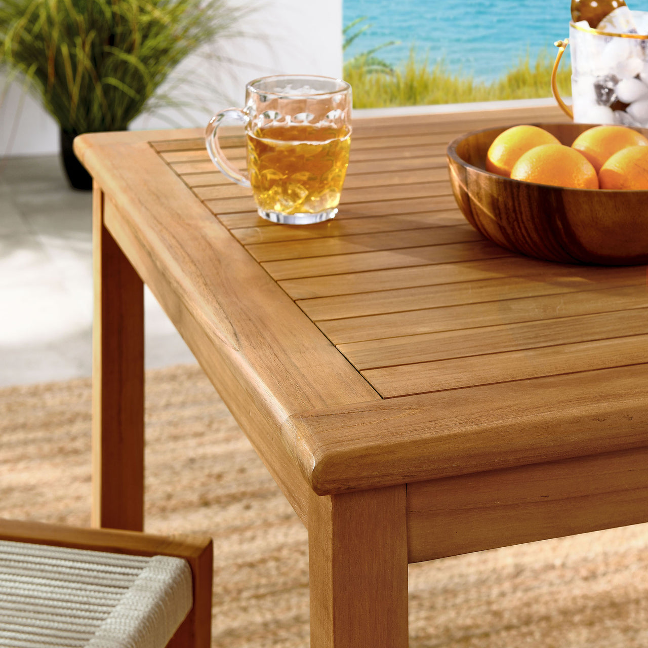 Alvierra 3-Piece Alfresco Teak and Rope Dining Set with Armless Chiars, Natural Wood