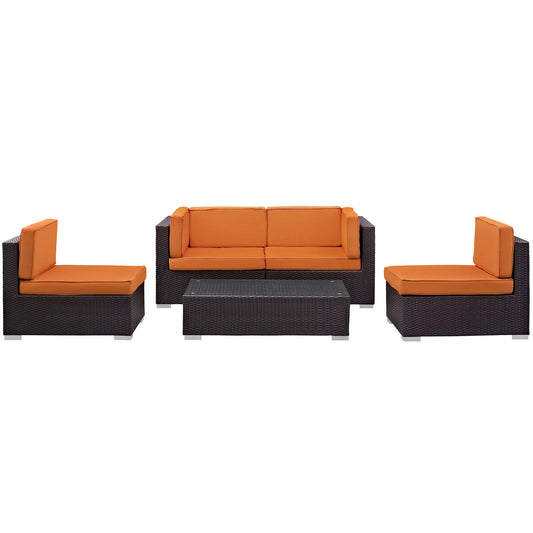 Kessian 5-Piece Alfresco Sectional Set, Espresso & Orange