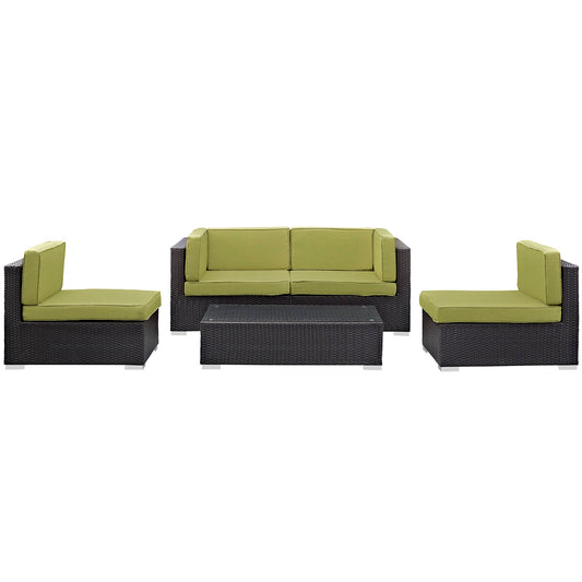 Kessian 5-Piece Alfresco Sectional Set, Espresso & Peridot