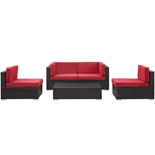 Kessian 5-Piece Alfresco Sectional Set, Espresso & Red