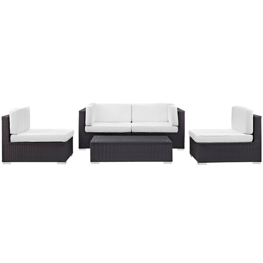 Kessian 5-Piece Alfresco Sectional Set, Espresso & White