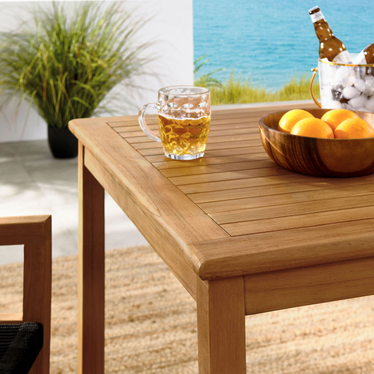 Alvierra 3-Piece Alfresco Teak and Rope Dining Set with Armchairs, Natural Wood & Black