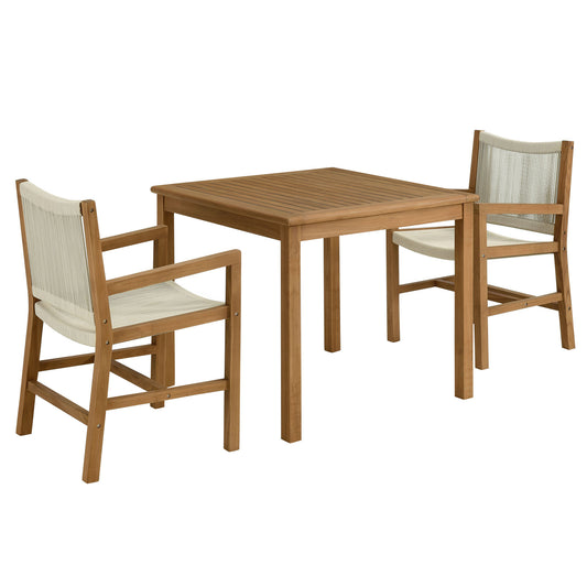 Alvierra 3-Piece Alfresco Teak and Rope Dining Set with Armchairs, Natural Wood