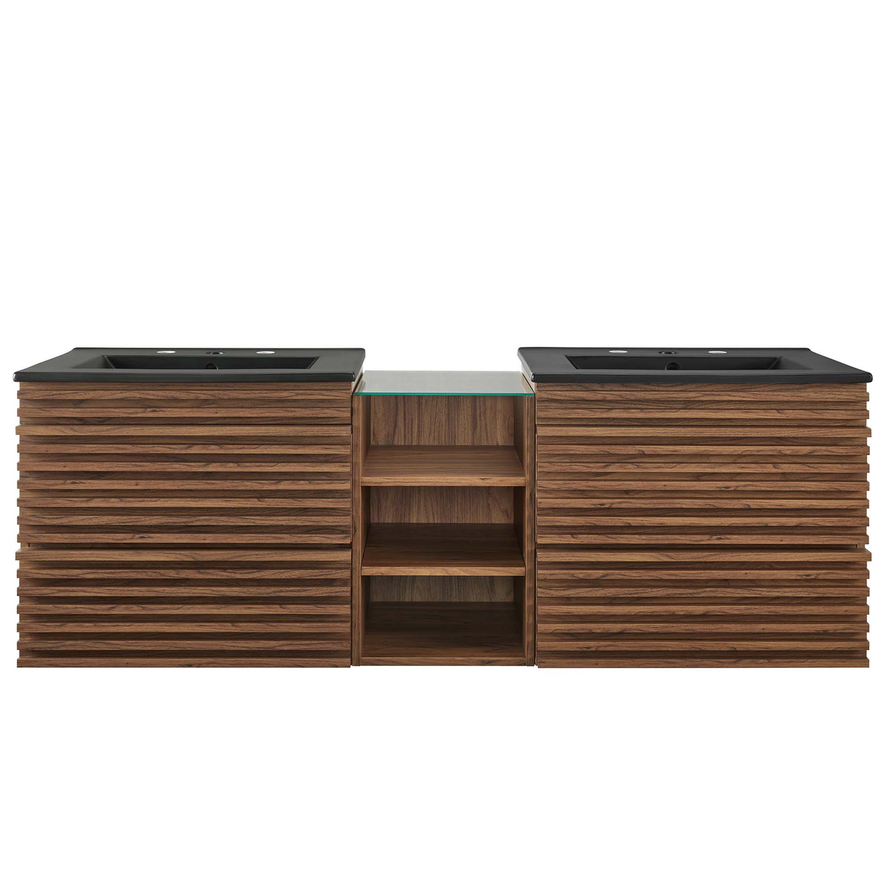 Ventra Floating Double Sink Vanity Unit, XXL, Walnut & Black