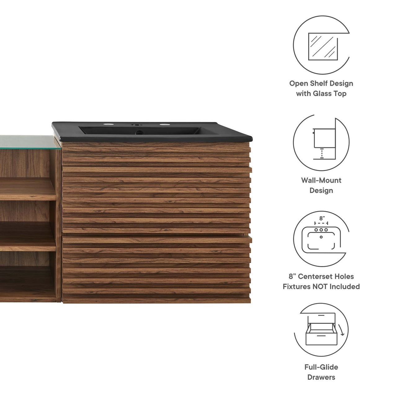 Ventra Floating Double Sink Vanity Unit, XXL, Walnut & Black