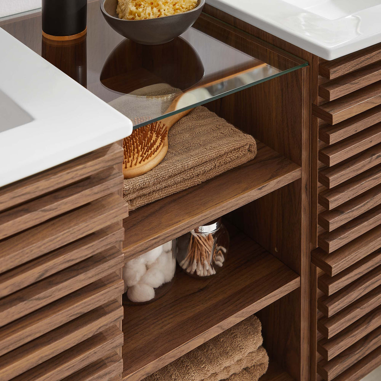 Ventra Floating Double Sink Vanity Unit, XXL, Walnut & White