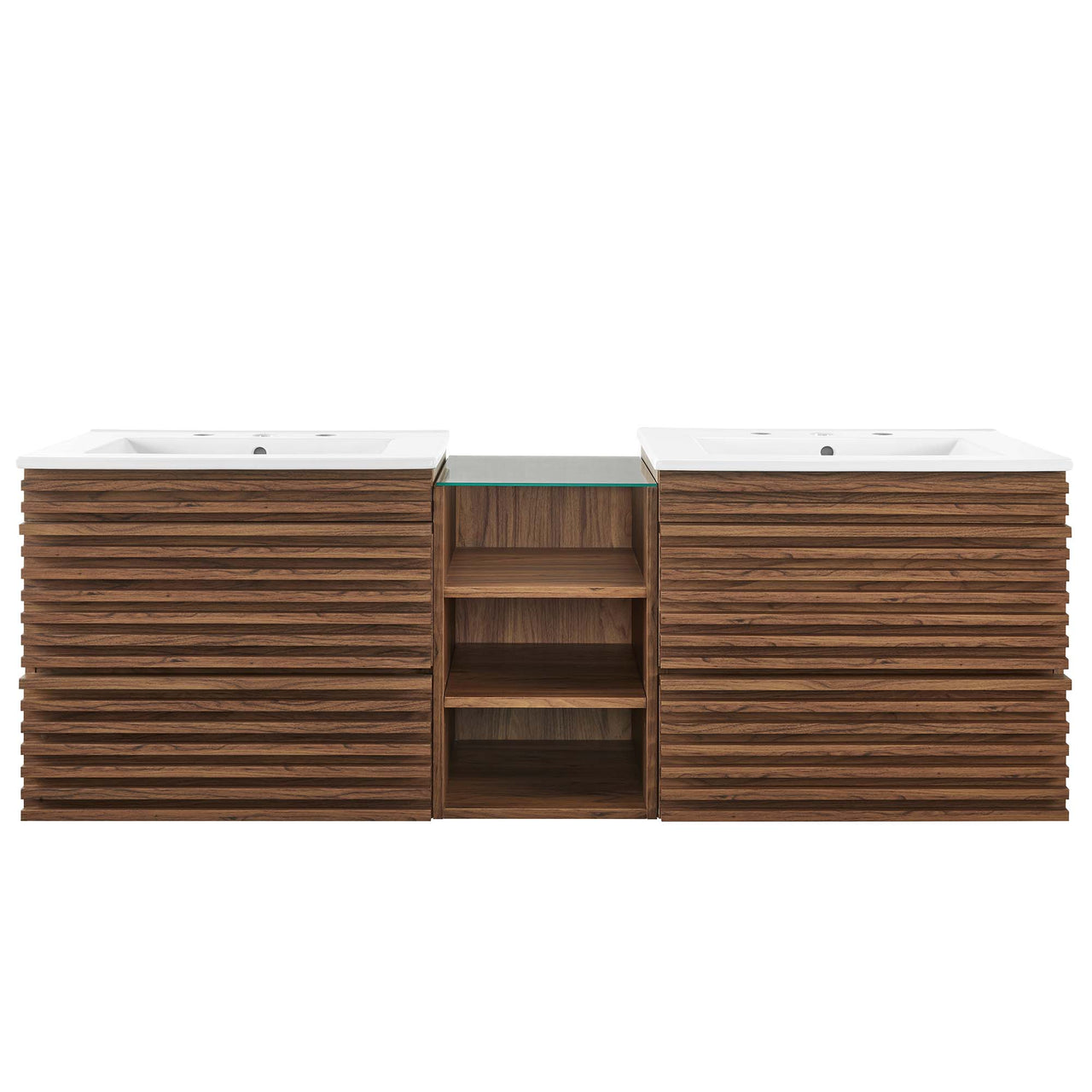 Ventra Floating Double Sink Vanity Unit, XXL, Walnut & White