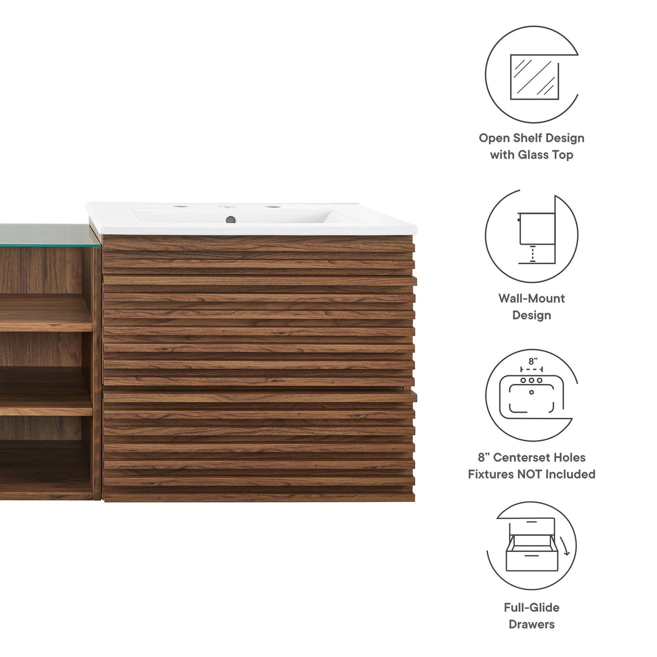 Ventra Floating Double Sink Vanity Unit, XXL, Walnut & White