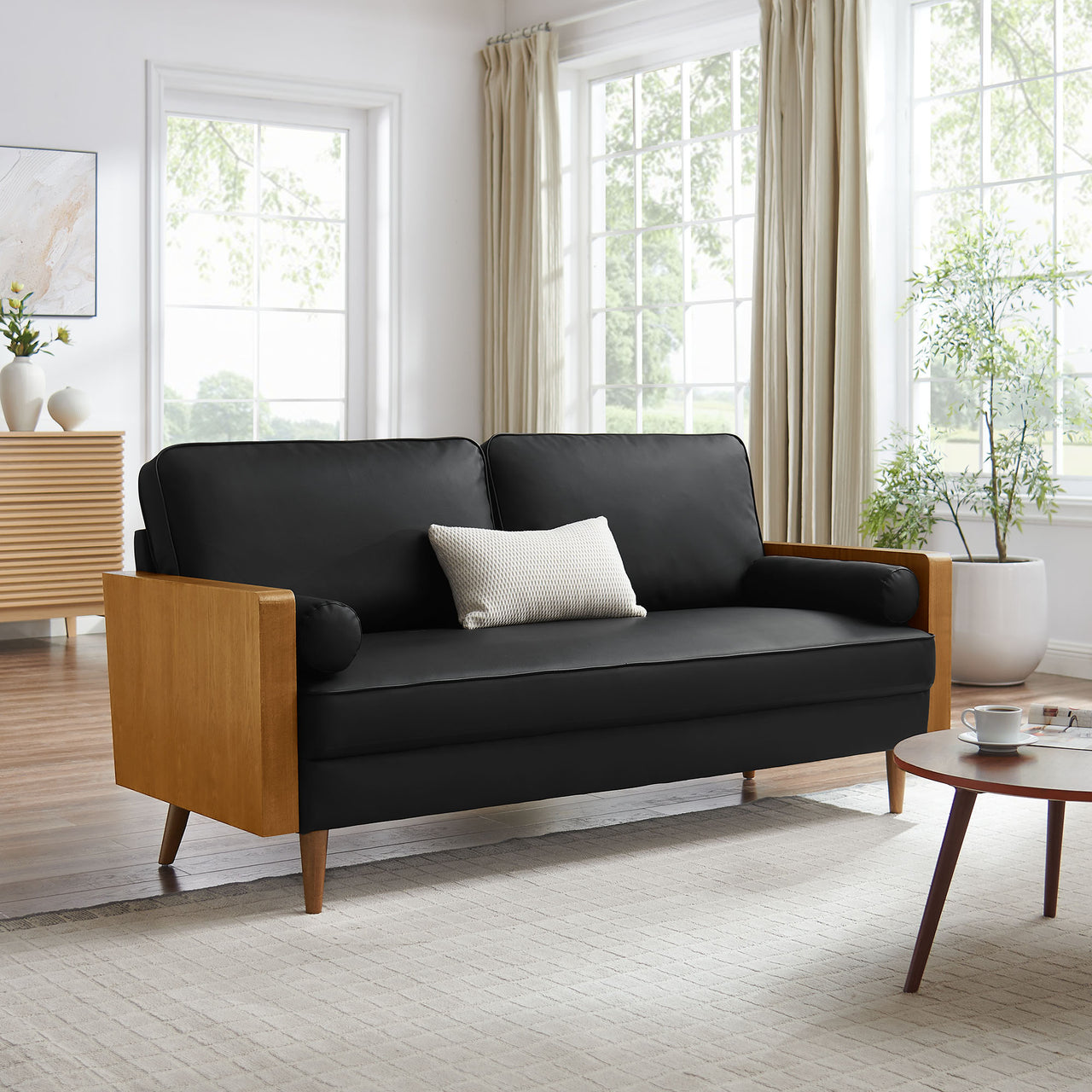 Kieren Eco-Leather Sofa, Walnut & Black