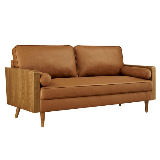 Kieren Eco-Leather Sofa, Walnut & Tan