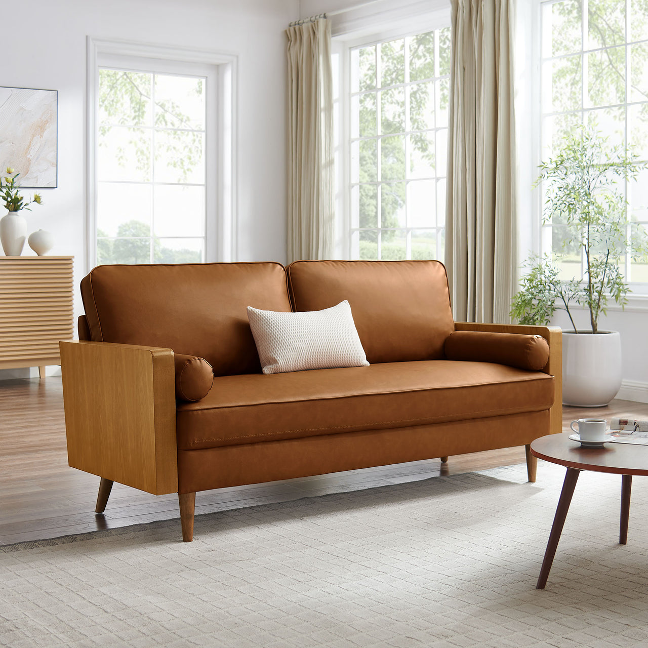 Kieren Eco-Leather Sofa, Walnut & Tan