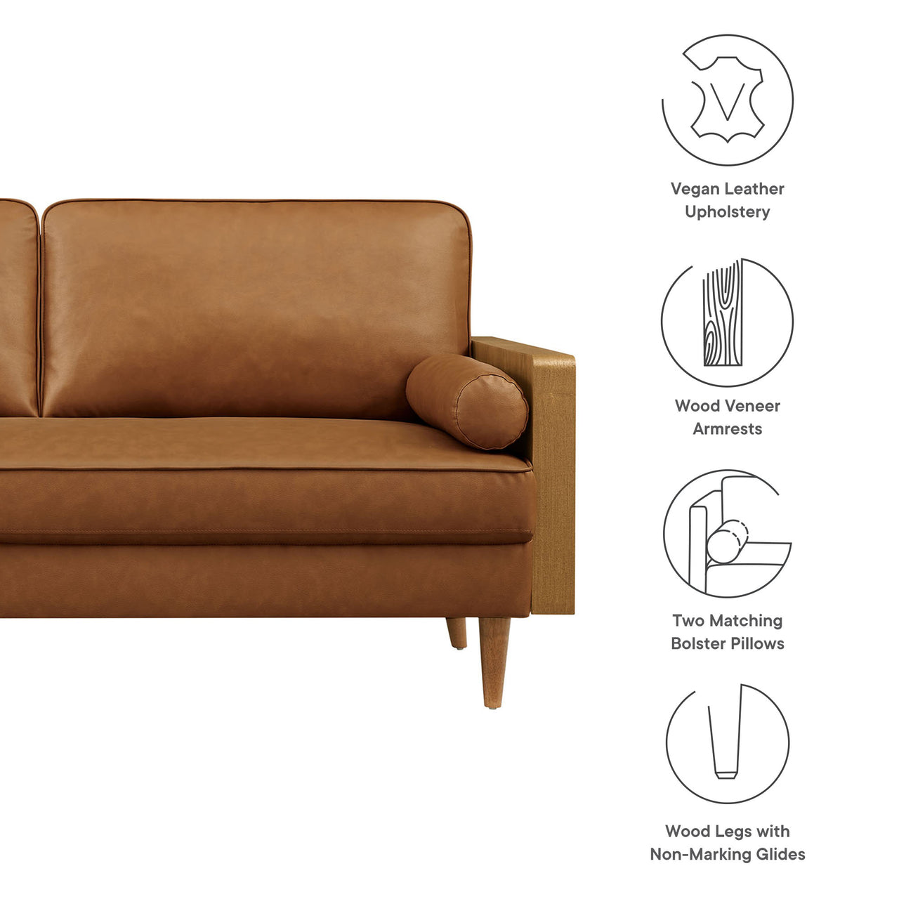 Kieren Eco-Leather Sofa, Walnut & Tan