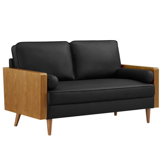 Kieren Eco-Leather Loveseat, Walnut & Black