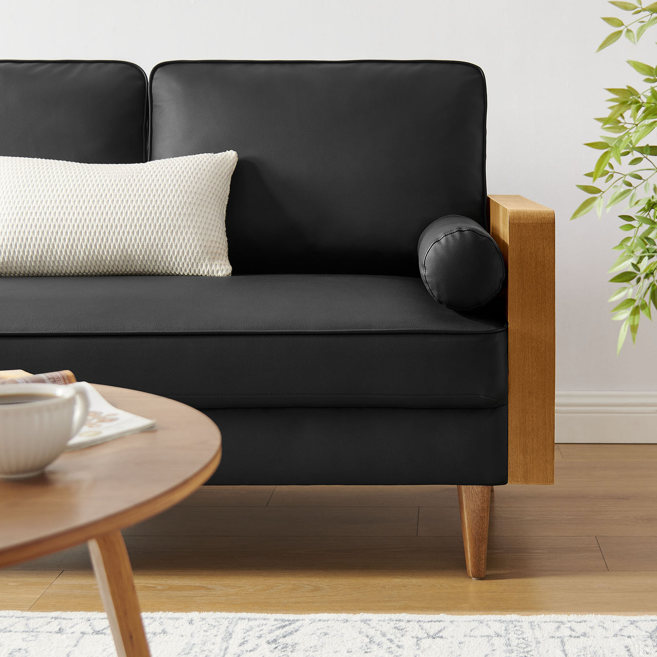 Kieren Eco-Leather Loveseat, Walnut & Black