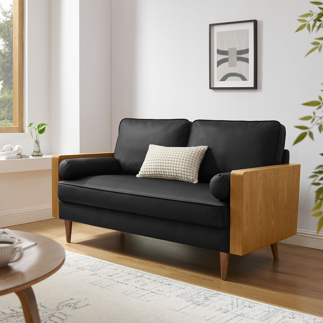 Kieren Eco-Leather Loveseat, Walnut & Black