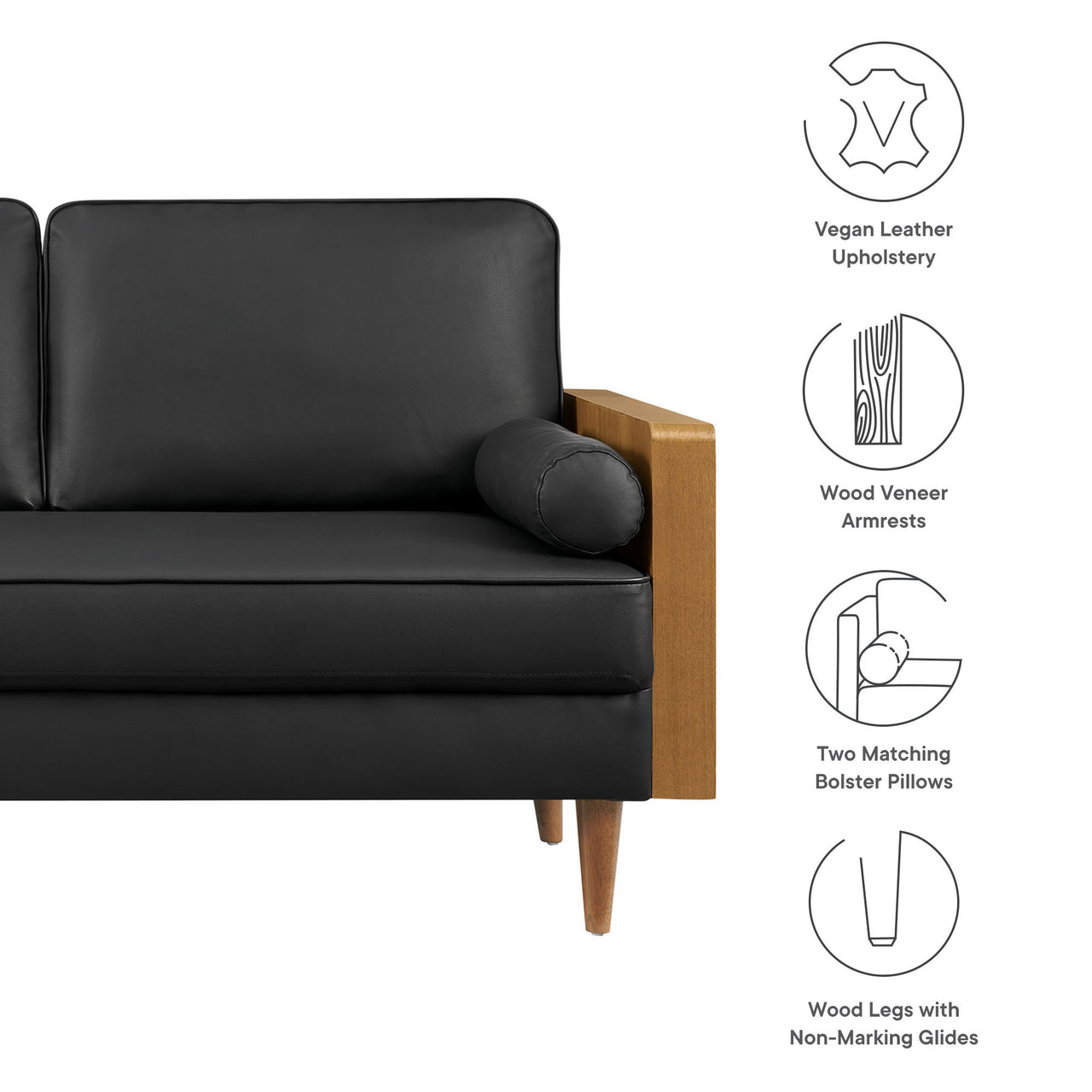 Kieren Eco-Leather Loveseat, Walnut & Black