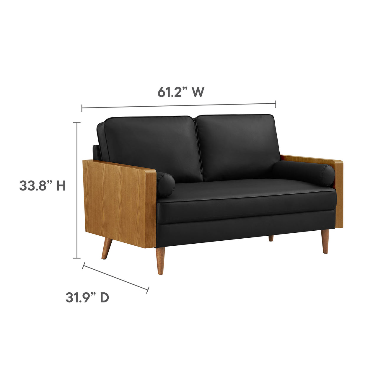 Kieren Eco-Leather Loveseat, Walnut & Black