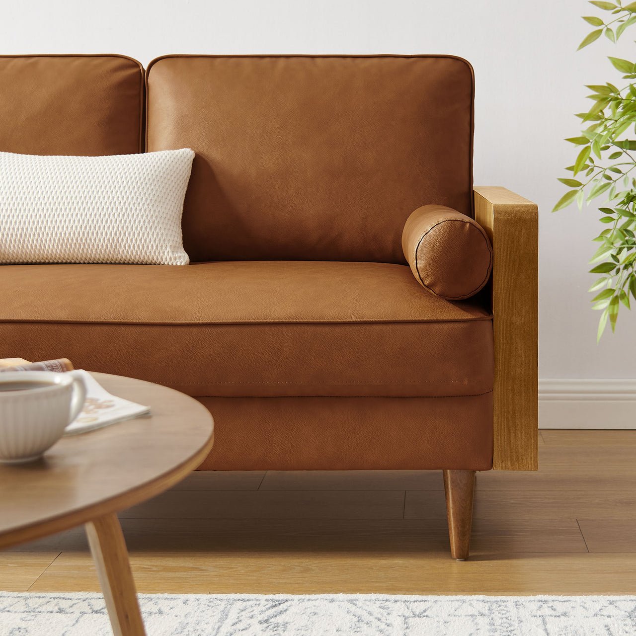Kieren Eco-Leather Loveseat, Walnut & Tan