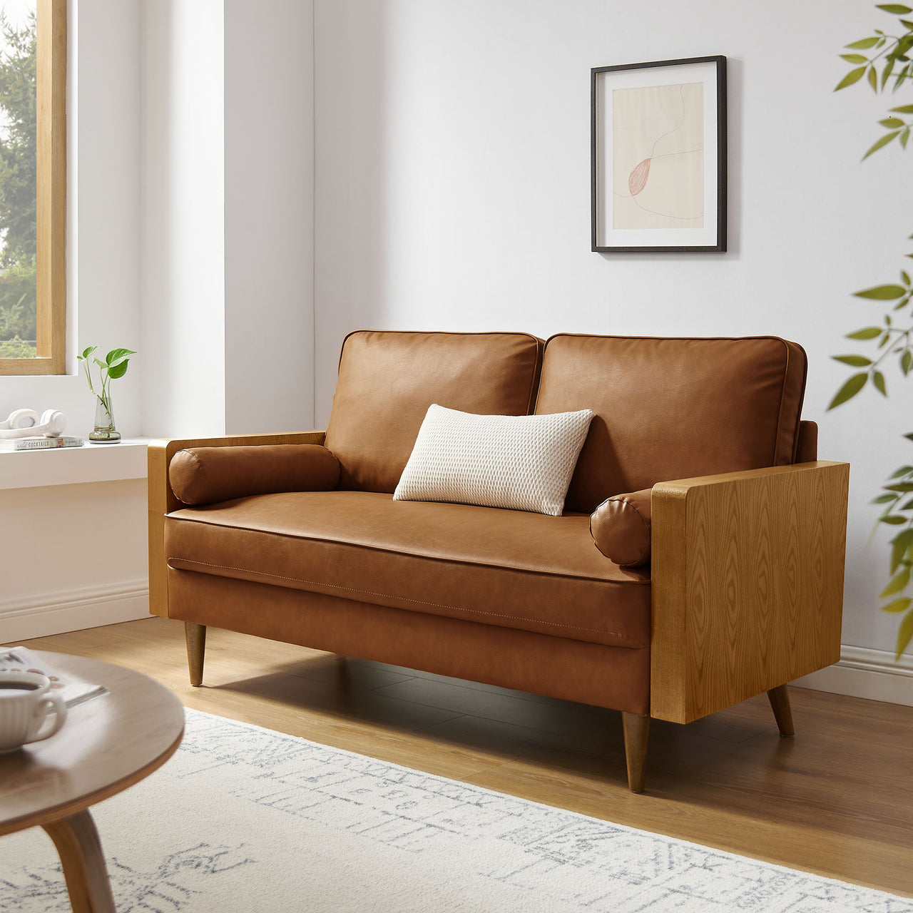Kieren Eco-Leather Loveseat, Walnut & Tan