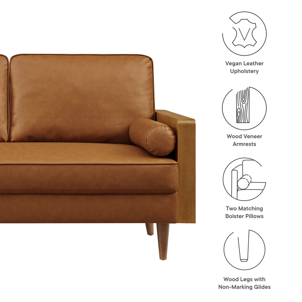 Kieren Eco-Leather Loveseat, Walnut & Tan
