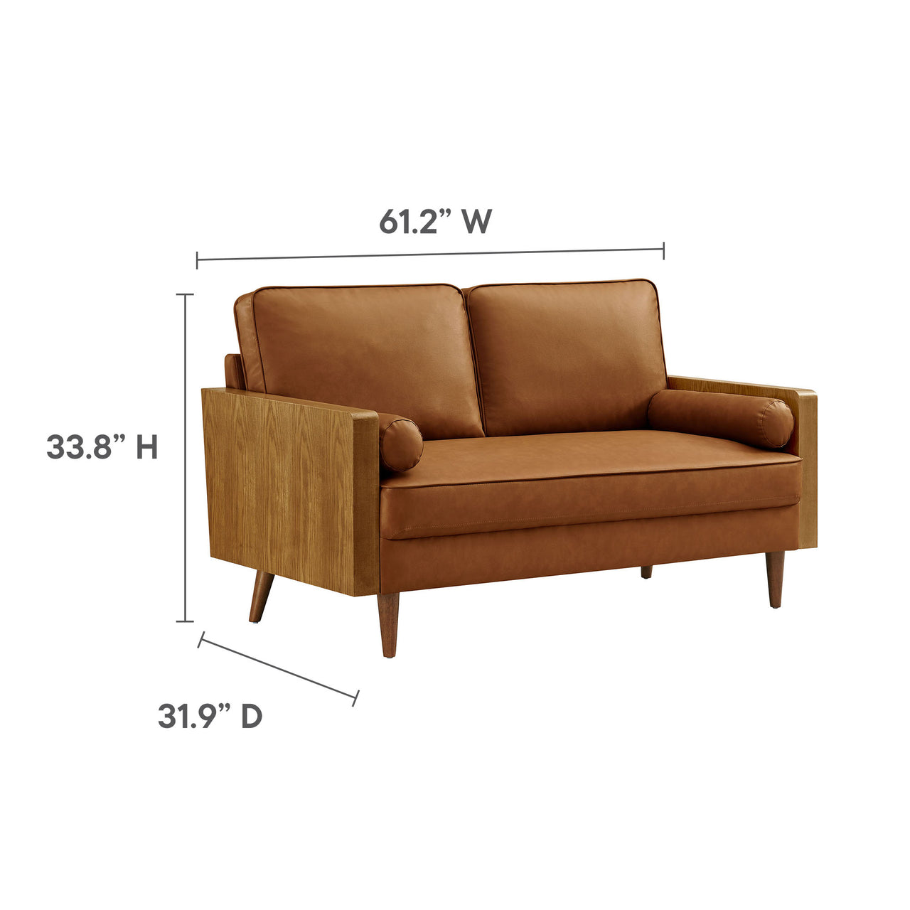 Kieren Eco-Leather Loveseat, Walnut & Tan