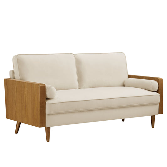 Kieren Upholstered Velvet Sofa, Walnut & Chalk