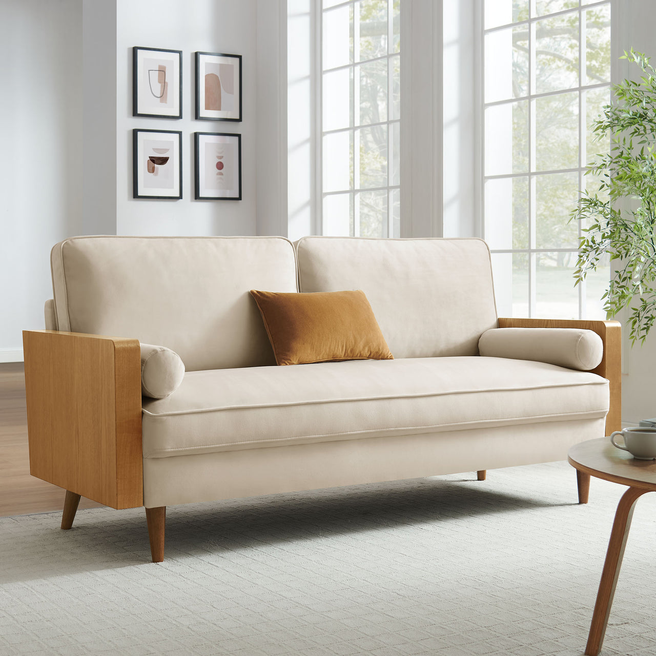 Kieren Upholstered Velvet Sofa, Walnut & Chalk