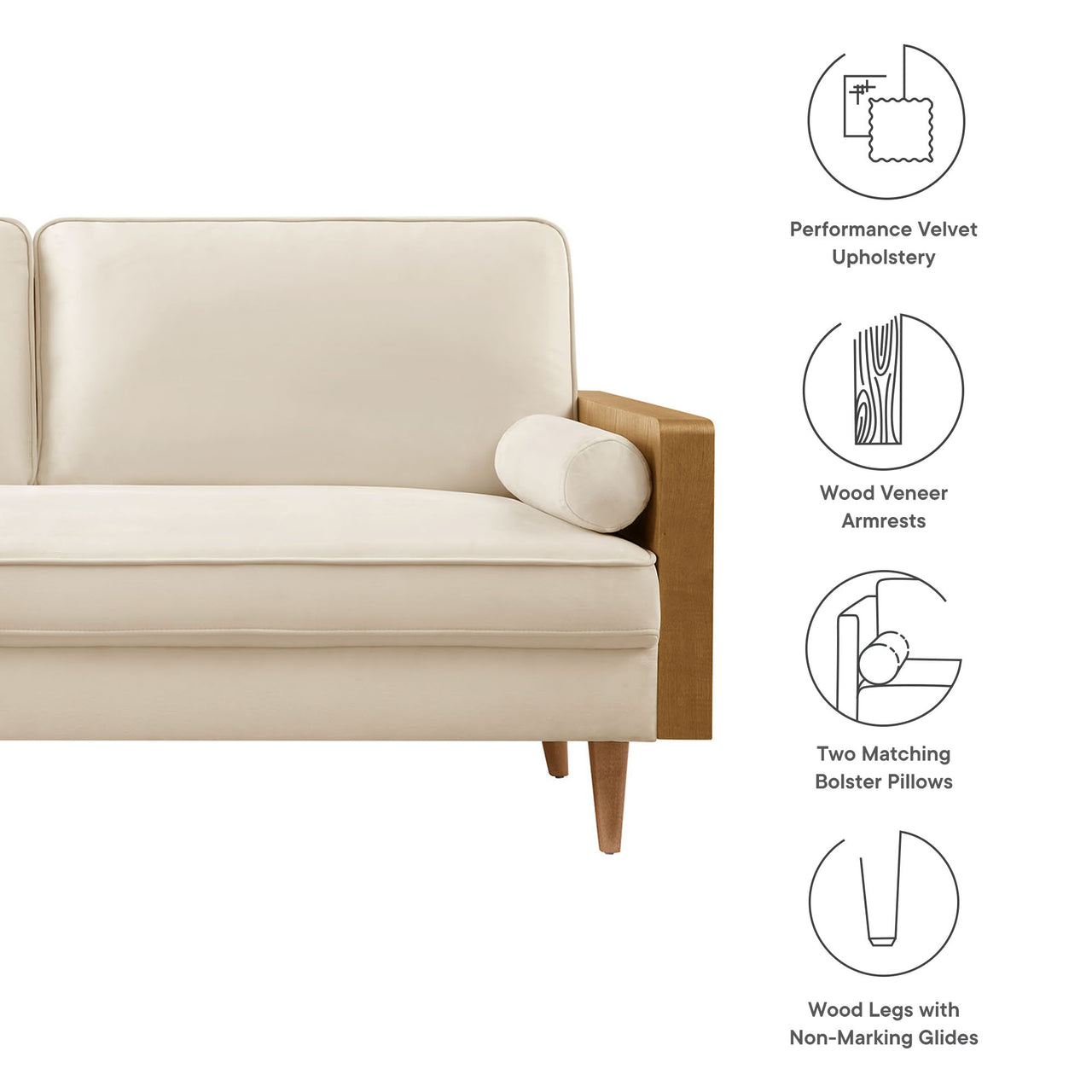 Kieren Upholstered Velvet Sofa, Walnut & Chalk