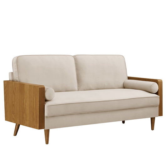 Kieren Upholstered Velvet Sofa, Walnut & Almond