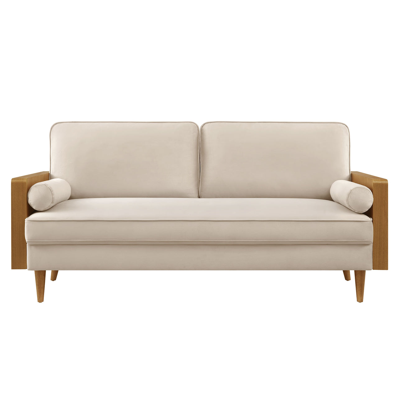 Kieren Upholstered Velvet Sofa, Walnut & Almond