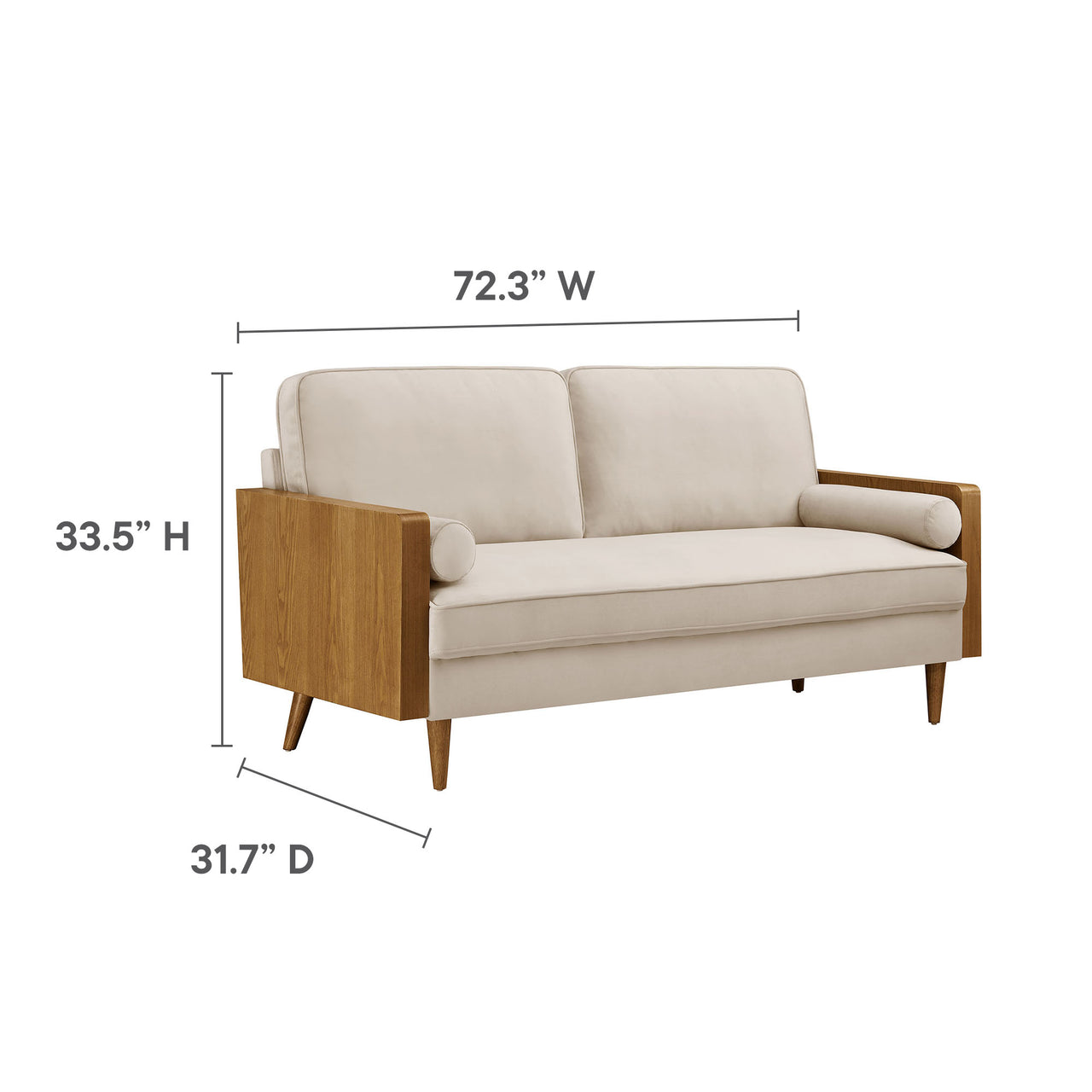 Kieren Upholstered Velvet Sofa, Walnut & Almond