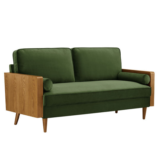 Kieren Upholstered Velvet Sofa, Walnut & Basil