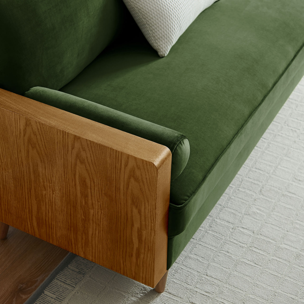 Kieren Upholstered Velvet Sofa, Walnut & Basil