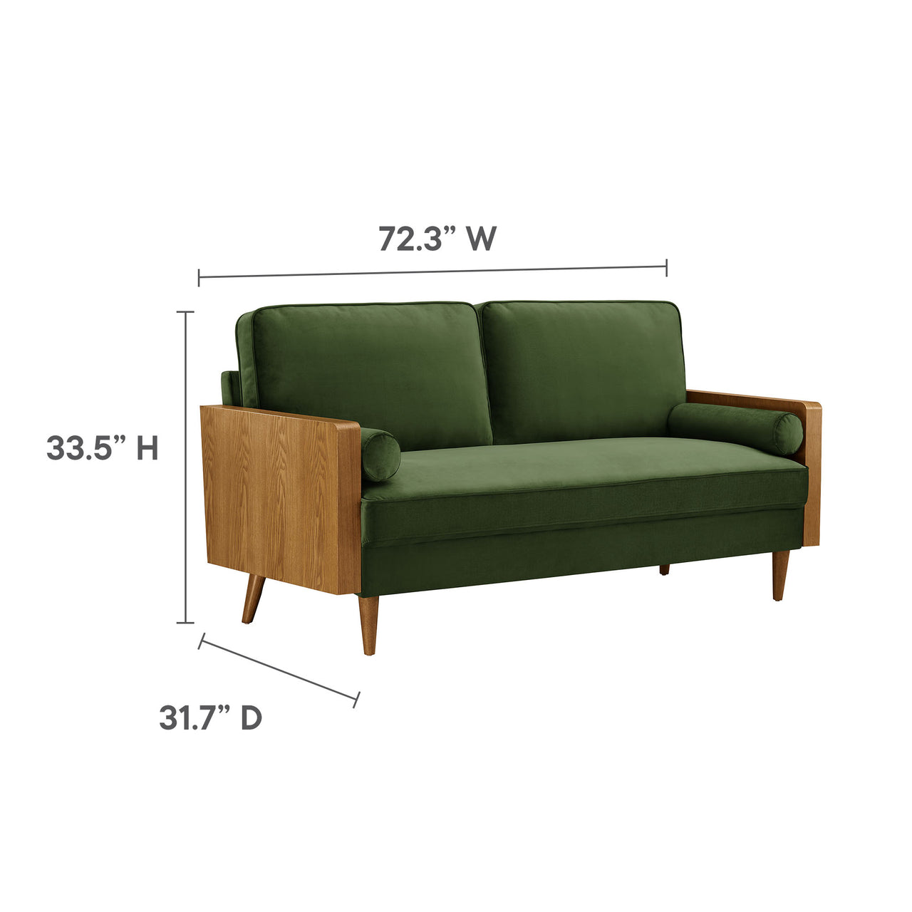 Kieren Upholstered Velvet Sofa, Walnut & Basil