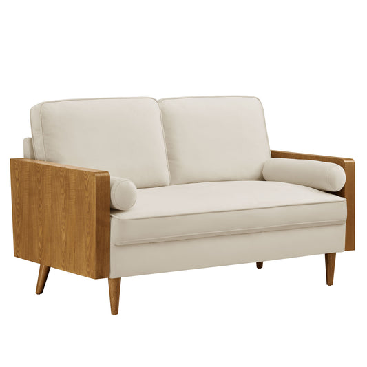 Kieren Upholstered Velvet Loveseat, Walnut & Chalk