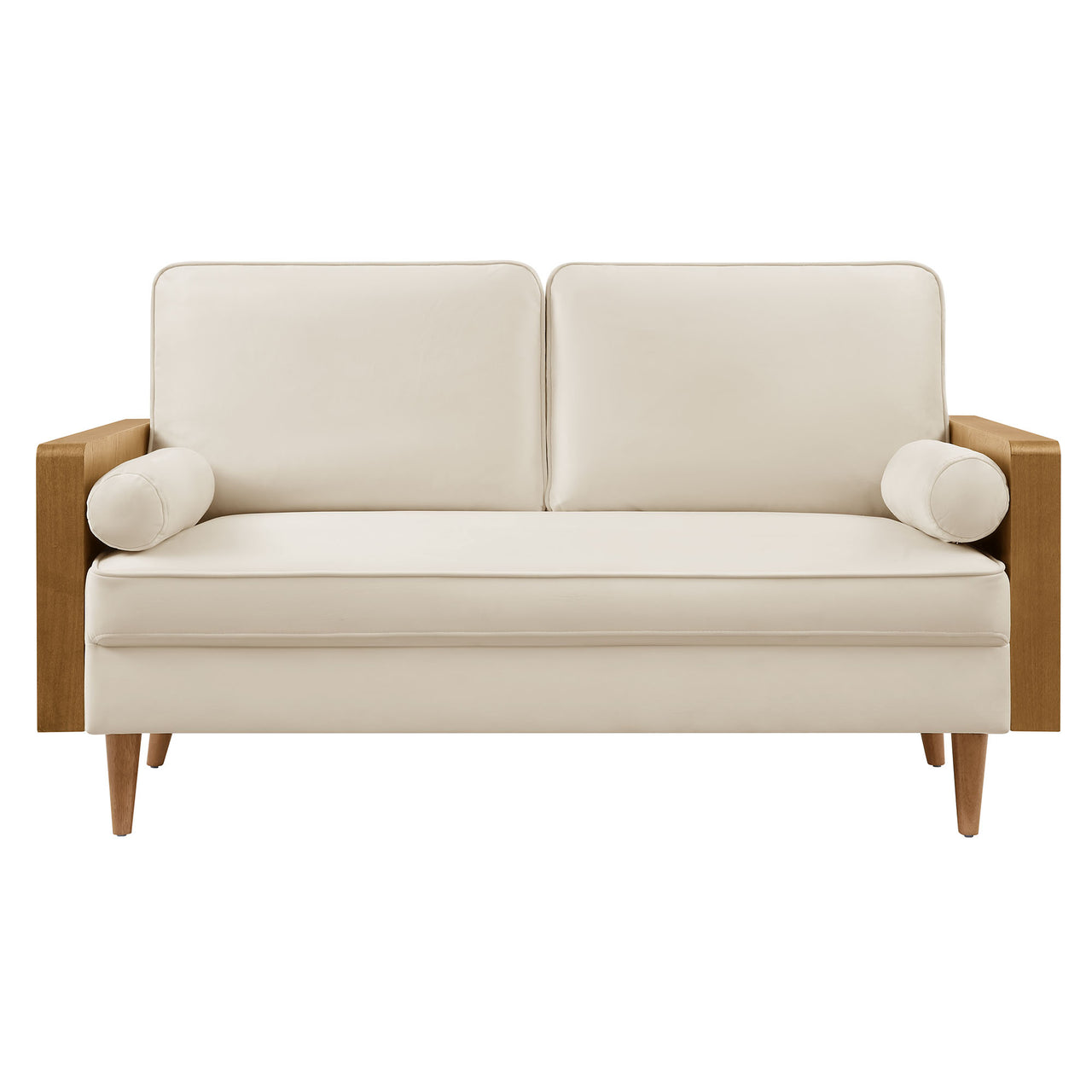 Kieren Upholstered Velvet Loveseat, Walnut & Chalk