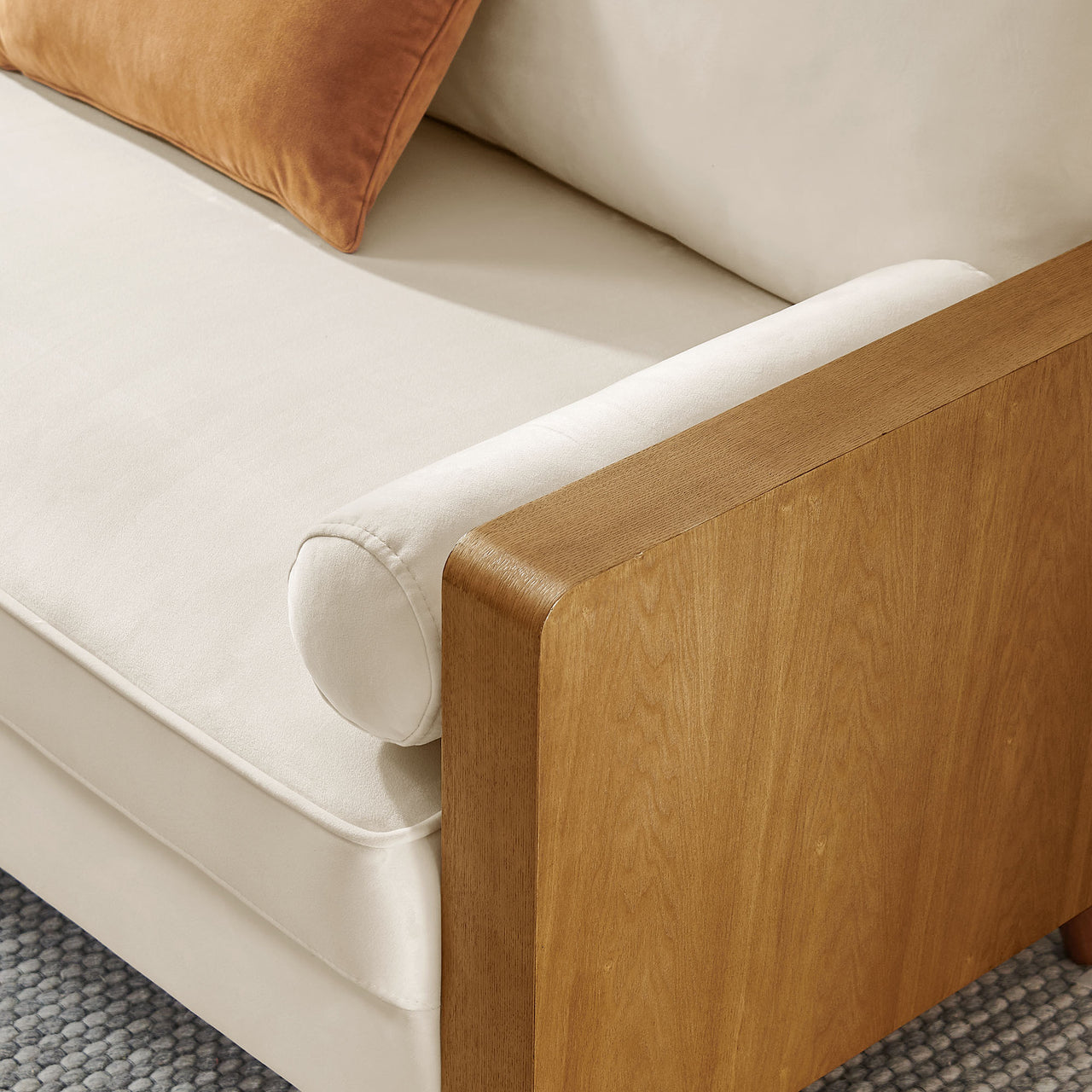 Kieren Upholstered Velvet Loveseat, Walnut & Chalk