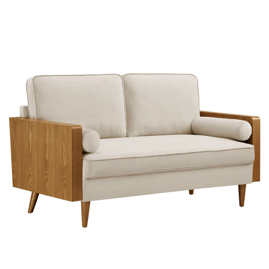 Kieren Upholstered Velvet Loveseat, Walnut & Almond