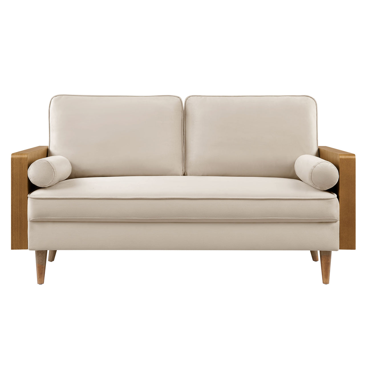 Kieren Upholstered Velvet Loveseat, Walnut & Almond