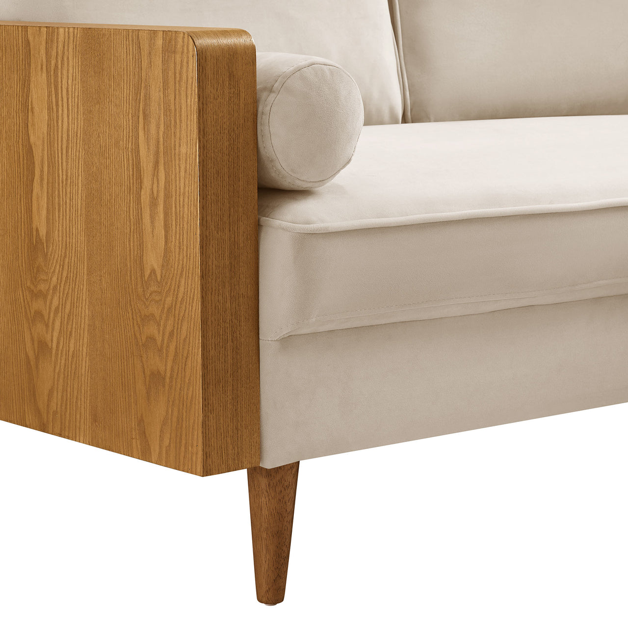 Kieren Upholstered Velvet Loveseat, Walnut & Almond